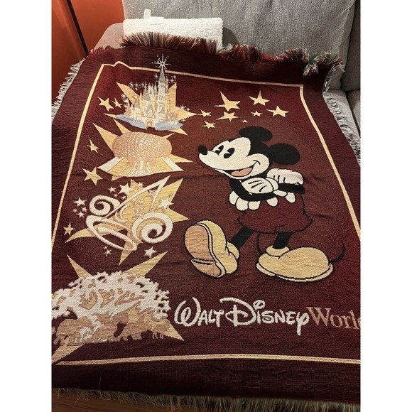 Walt Disney World Mickey Mouse Tapestry Throw Blanket Woven Design Theme Parks - Picture 1 of 11